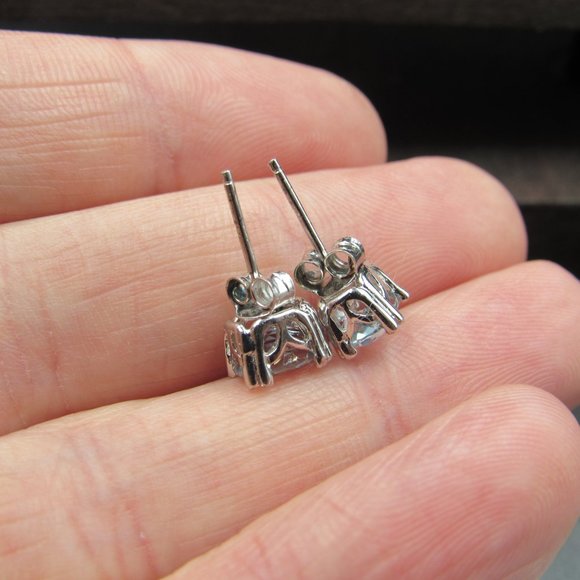 Sterling Ornate Oval Blue Topaz Stud Earrings - Picture 4 of 7